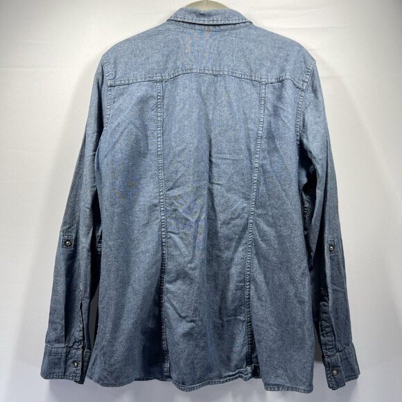 Eddie Bauer Womens Denim Blouse XL Blue Button Up Fitted 100% Cotton Long Sleeve - Picture 2 of 7